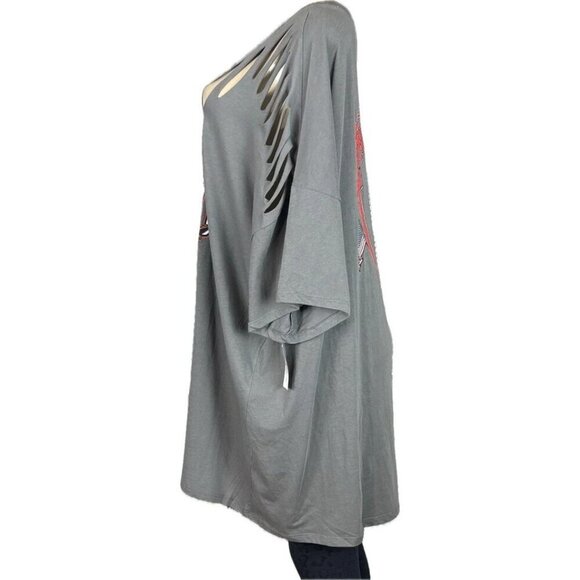 Lynyrd Skynyrd +6 Logo Gray Slashed Neck American Eagle Graphic 3/4 Sleeve Tee - Picture 5 of 6